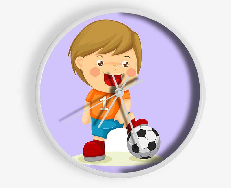 Footballer Standing On Ball Lilac Clock - Wallart-Direct UK