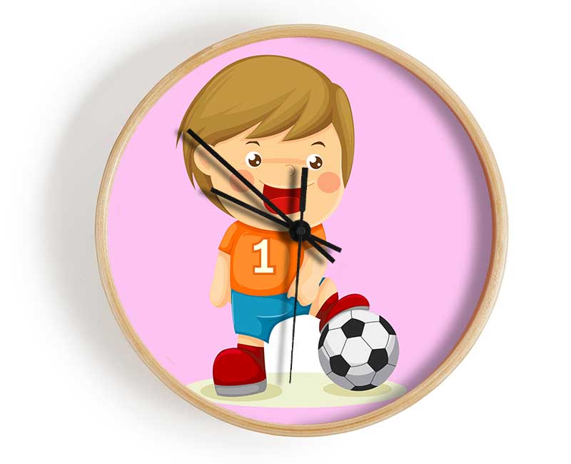 Footballer Standing On Ball Pink Clock - Wallart-Direct UK