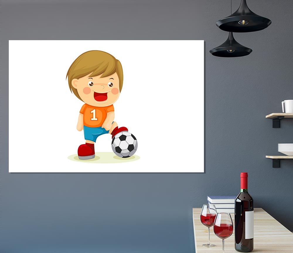 Footballer Standing On Ball White Print Poster Wall Art