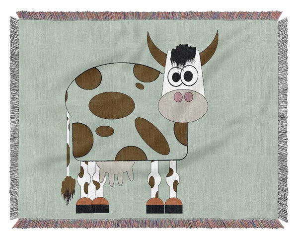 Funny Cow With Hair Baby Blue Woven Blanket