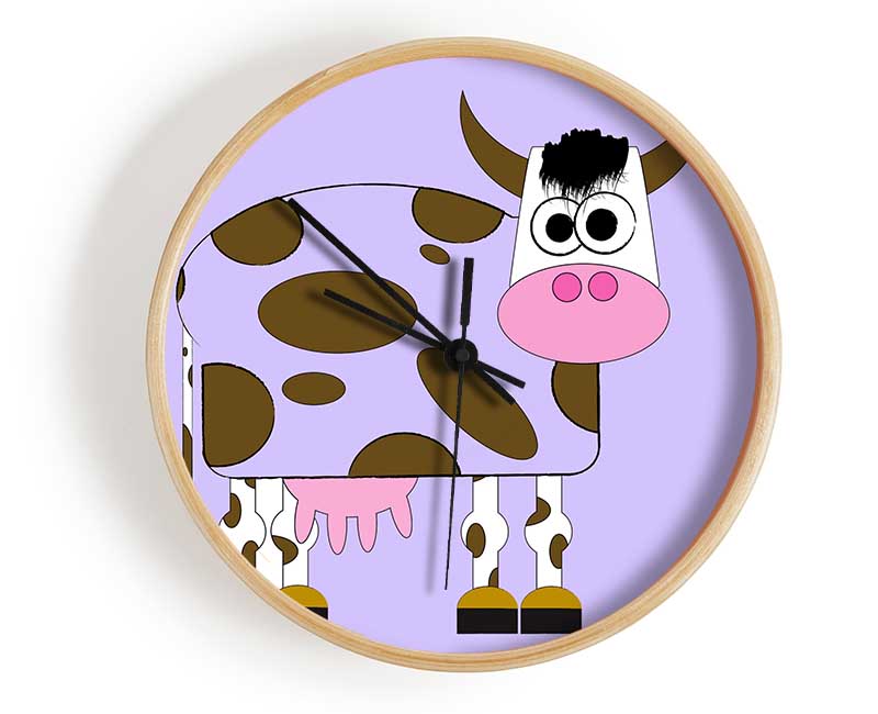 Funny Cow With Hair Lilac Clock - Wallart-Direct UK