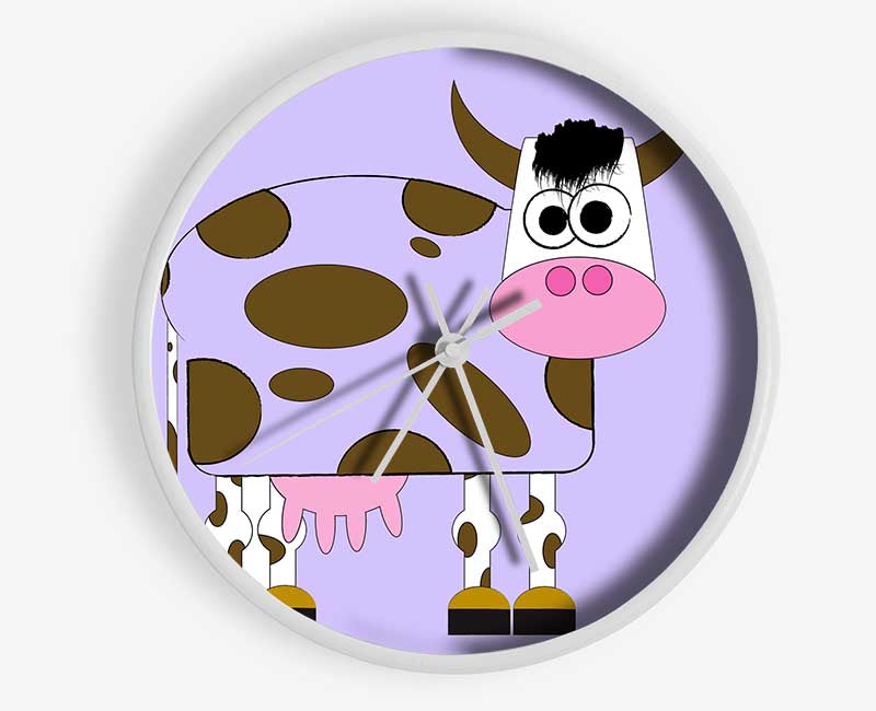 Funny Cow With Hair Lilac Clock - Wallart-Direct UK