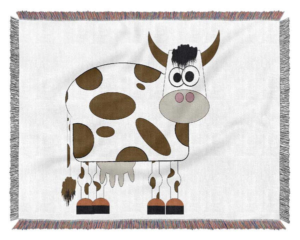 Funny Cow With Hair Pink Woven Blanket