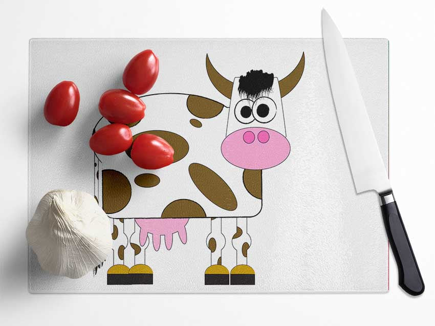 Funny Cow With Hair White Glass Chopping Board