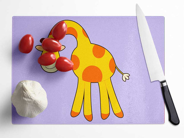 Funny Giraffe Looking Down Lilac Glass Chopping Board