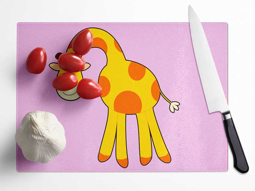 Funny Giraffe Looking Down Pink Glass Chopping Board