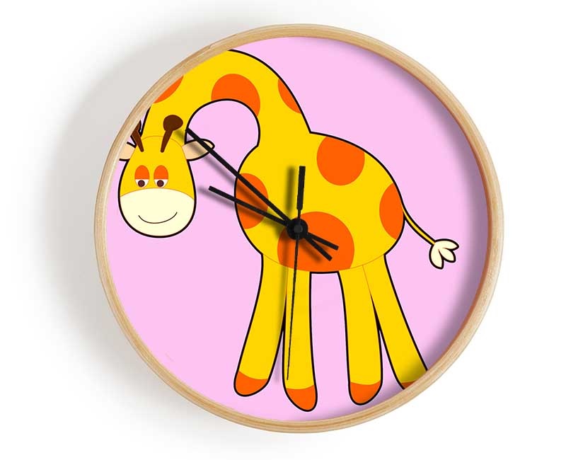 Funny Giraffe Looking Down Pink Clock - Wallart-Direct UK