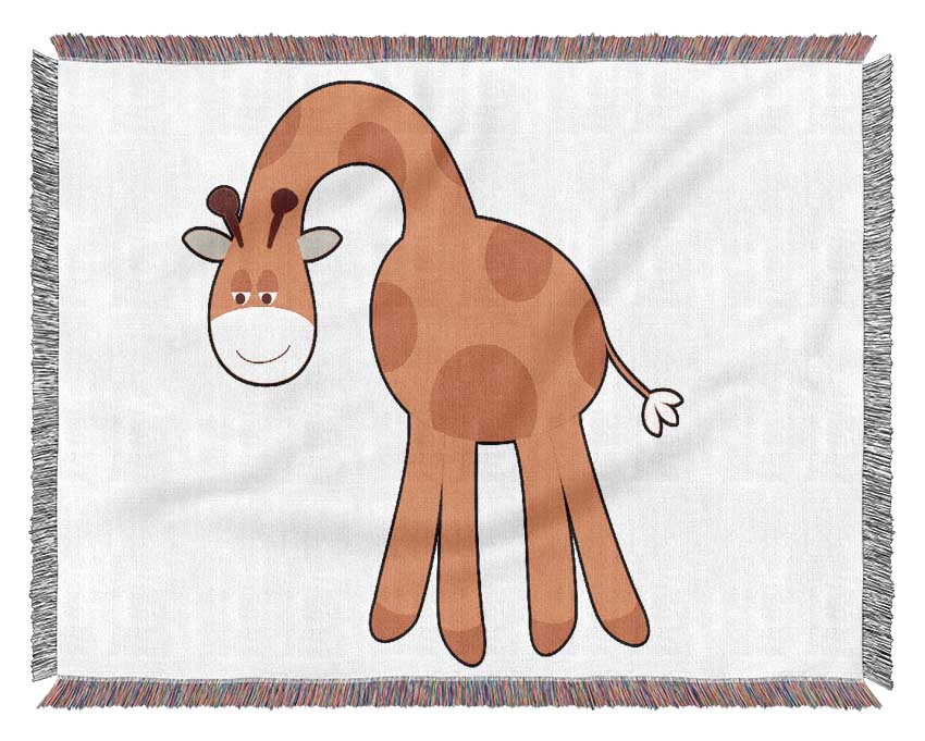 Funny Giraffe Looking Down White Woven Blanket