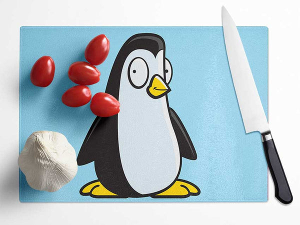 Funny Penguin Baby Blue Glass Chopping Board