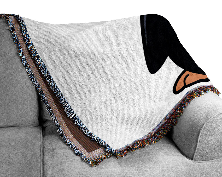 Funny Penguin White Woven Blanket