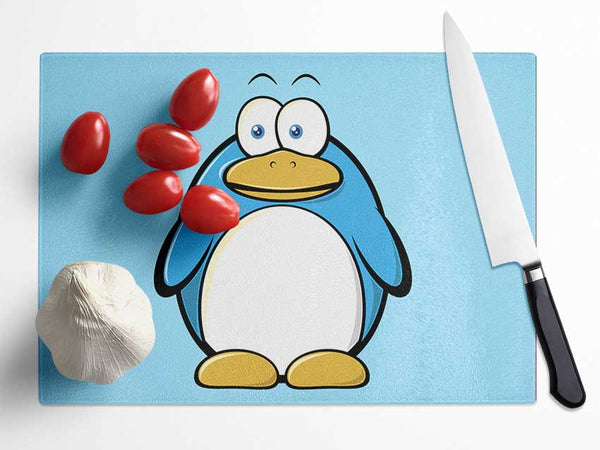 Funny Penquin Standing Baby Blue Glass Chopping Board