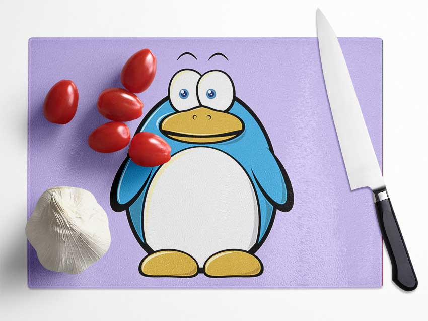 Funny Penquin Standing Lilac Glass Chopping Board