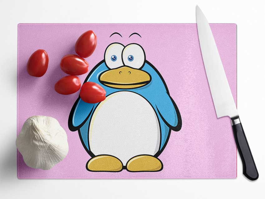 Funny Penquin Standing Pink Glass Chopping Board