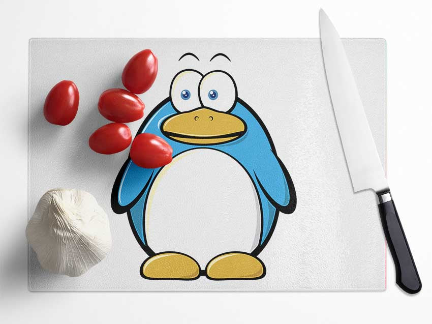 Funny Penquin Standing White Glass Chopping Board