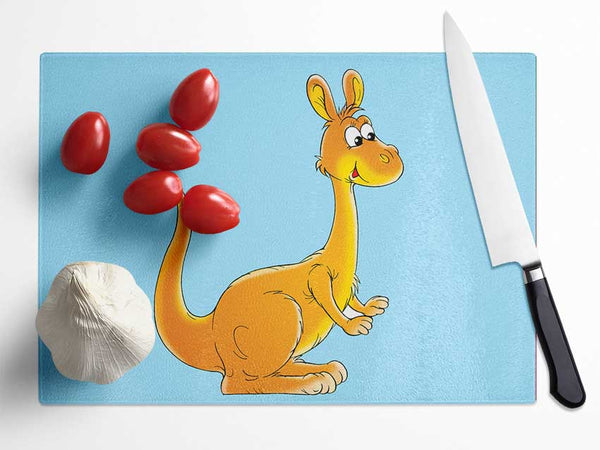 Fuzzy Kangeroo Baby Blue Glass Chopping Board