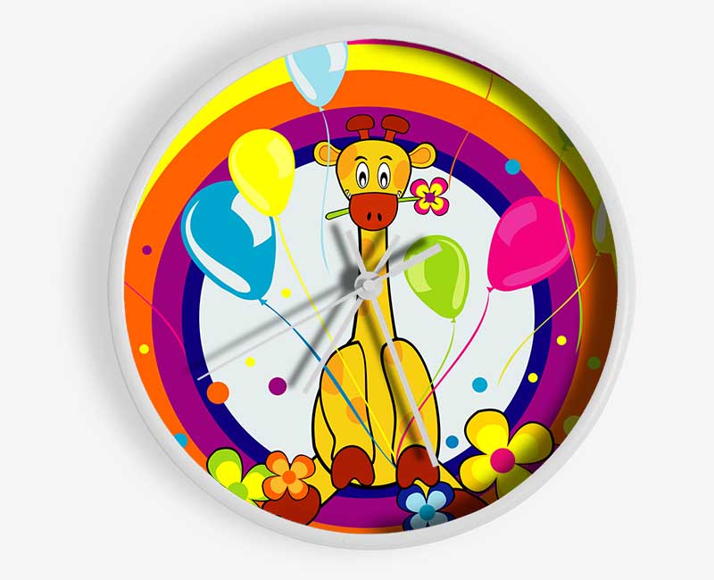 Giraffe Balloon Circles White Clock - Wallart-Direct UK