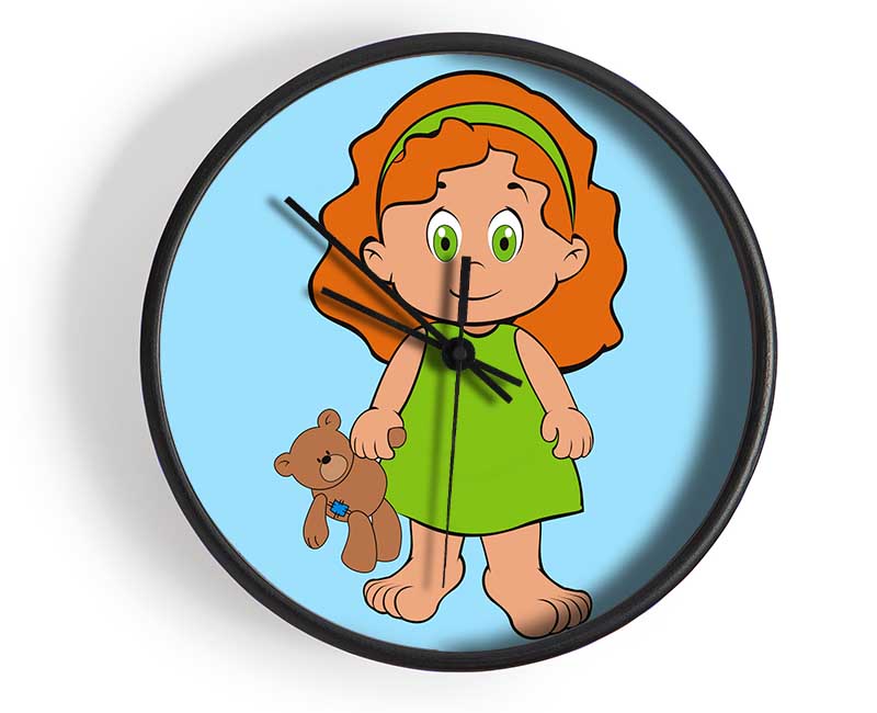 Girl With Teddy Bear Baby Blue Clock - Wallart-Direct UK