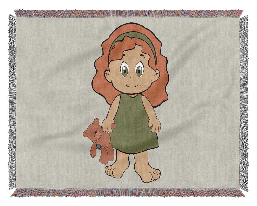 Girl With Teddy Bear Lilac Woven Blanket