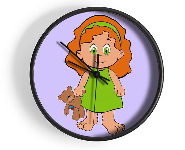 Girl With Teddy Bear Lilac Clock - Wallart-Direct UK