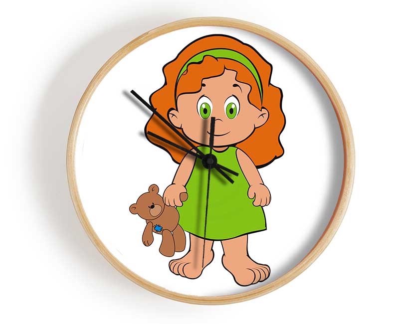 Girl With Teddy Bear White Clock - Wallart-Direct UK