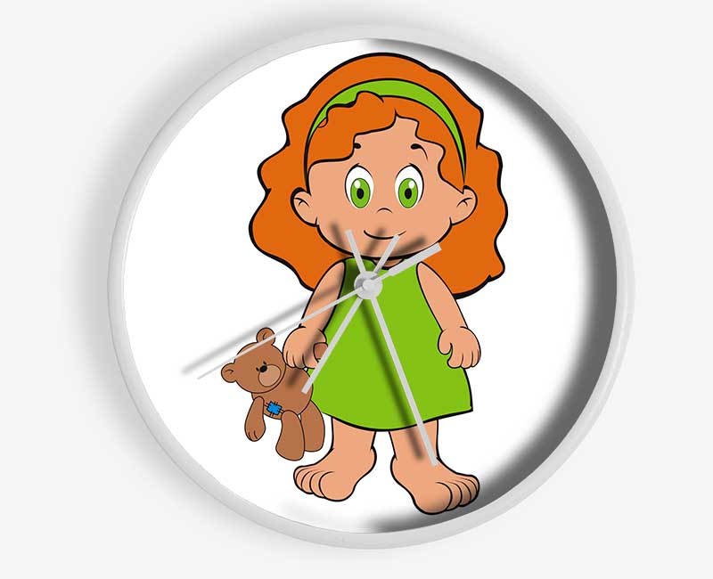 Girl With Teddy Bear White Clock - Wallart-Direct UK