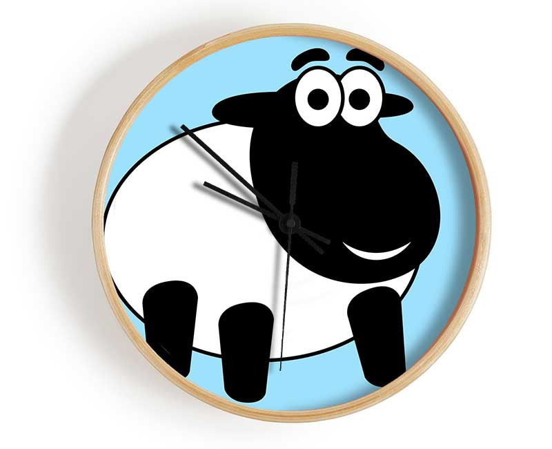 Happy Cartoon Sheep Baby Blue Clock - Wallart-Direct UK