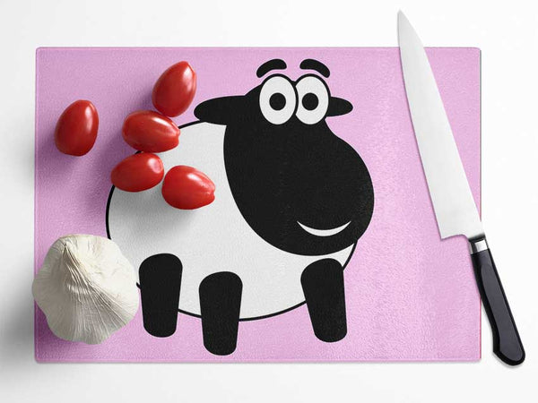 Happy Cartoon Sheep Pink Glass Chopping Board