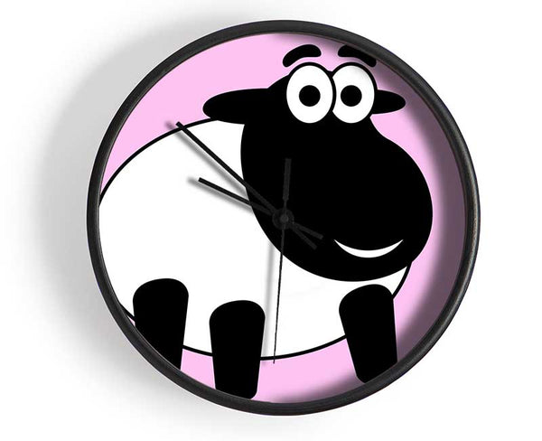 Happy Cartoon Sheep Pink Clock - Wallart-Direct UK