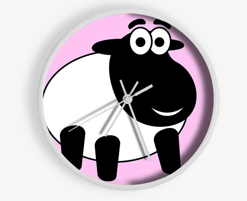 Happy Cartoon Sheep Pink Clock - Wallart-Direct UK