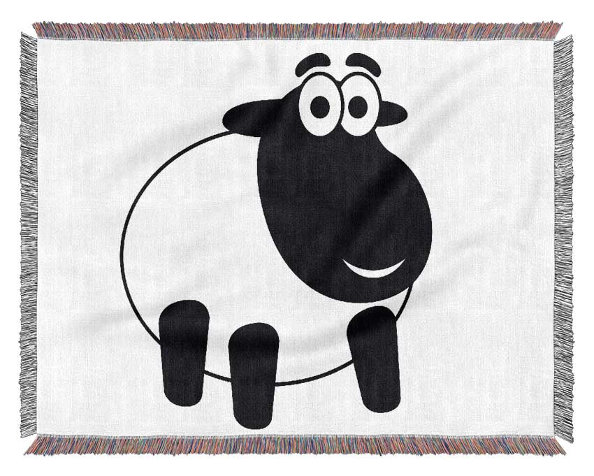 Happy Cartoon Sheep White Woven Blanket