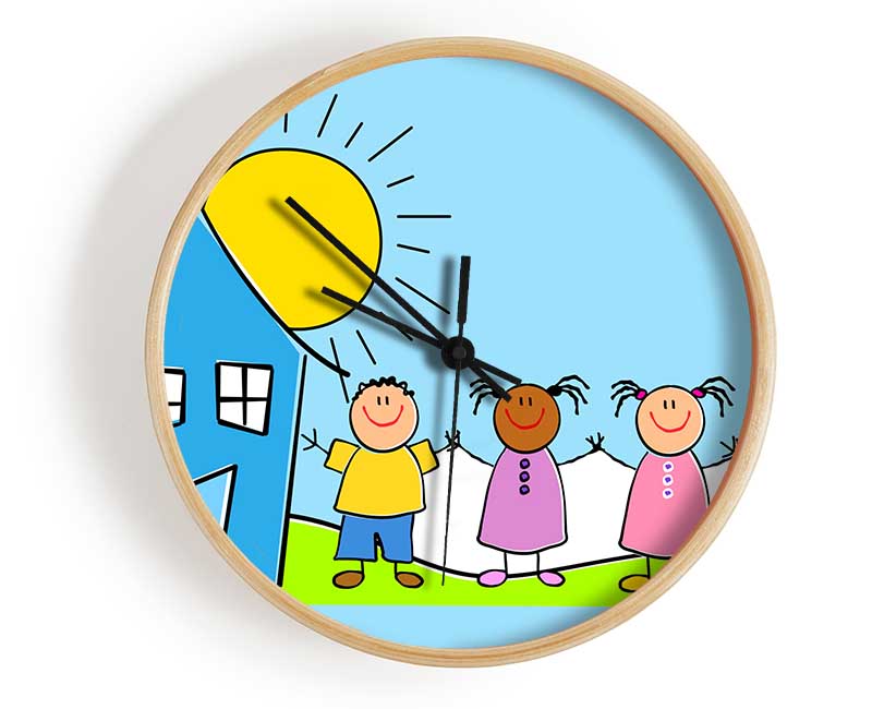 Happy Children In The Sun Baby Blue Clock - Wallart-Direct UK