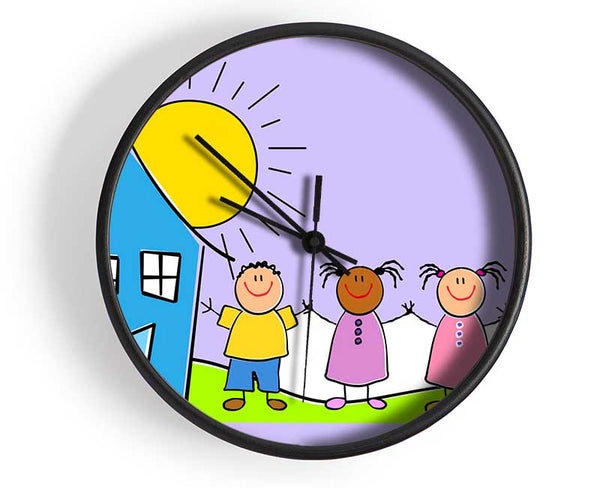 Happy Children In The Sun Lilac Clock - Wallart-Direct UK