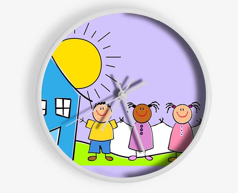 Happy Children In The Sun Lilac Clock - Wallart-Direct UK