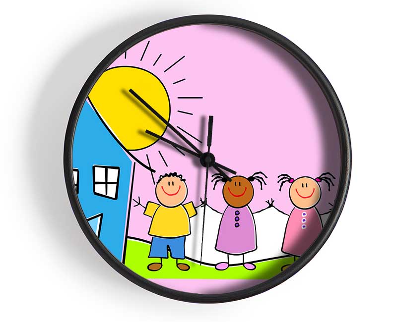 Happy Children In The Sun Pink Clock - Wallart-Direct UK