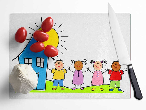 Happy Children In The Sun White Glass Chopping Board