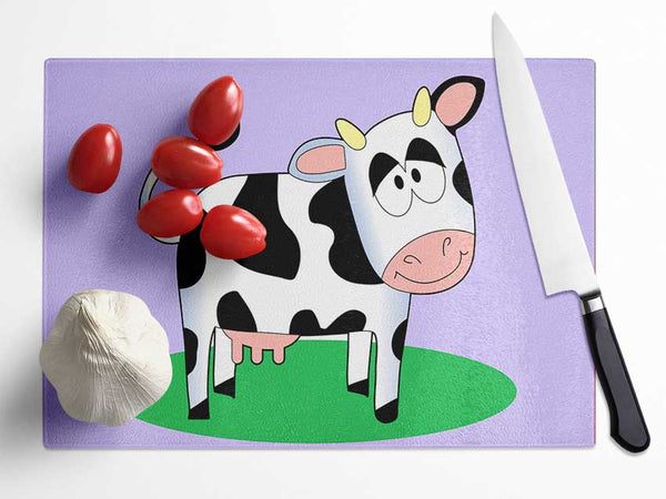 Happy Cow Lilac Glass Chopping Board