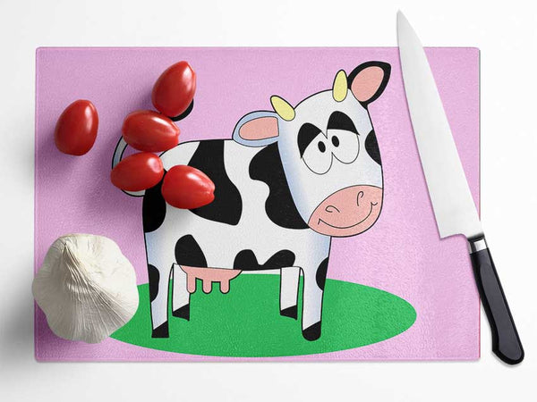 Happy Cow Pink Glass Chopping Board