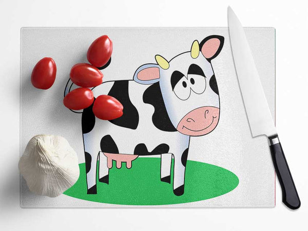 Happy Cow White Glass Chopping Board