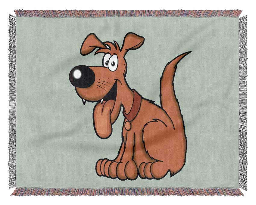 Happy Dog Cartoon With Tongue Out Baby Blue Woven Blanket