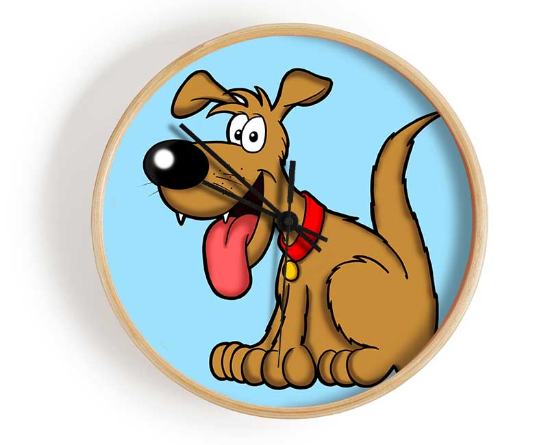 Happy Dog Cartoon With Tongue Out Baby Blue Clock - Wallart-Direct UK