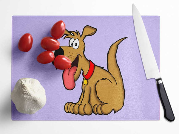 Happy Dog Cartoon With Tongue Out Lilac Glass Chopping Board