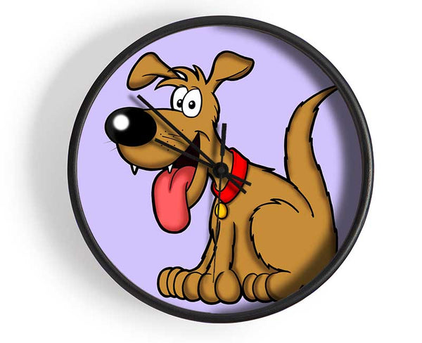 Happy Dog Cartoon With Tongue Out Lilac Clock - Wallart-Direct UK