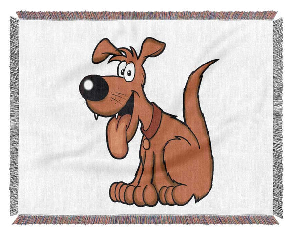 Happy Dog Cartoon With Tongue Out Pink Woven Blanket