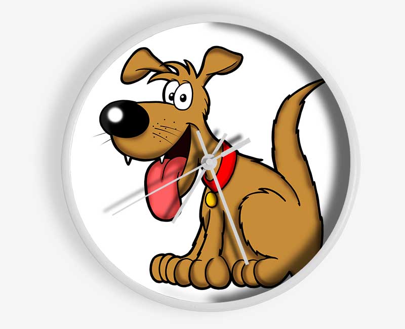 Happy Dog Cartoon With Tongue Out White Clock - Wallart-Direct UK