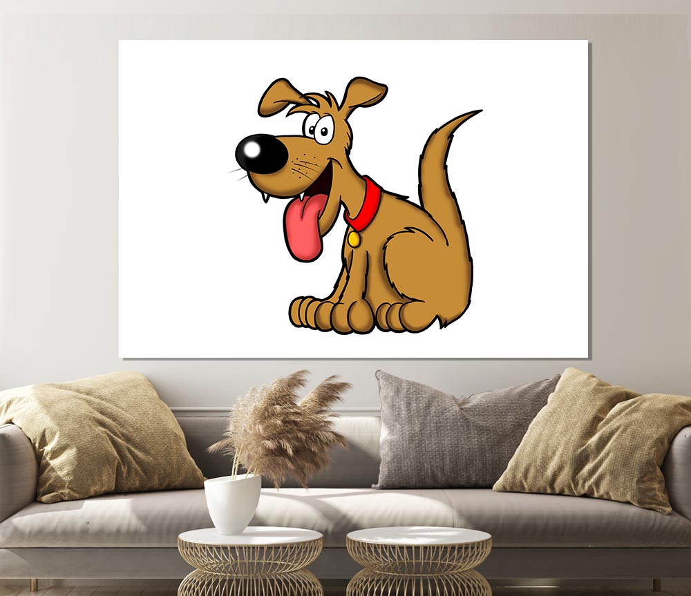 Happy Dog Cartoon With Tongue Out White Print Poster Wall Art