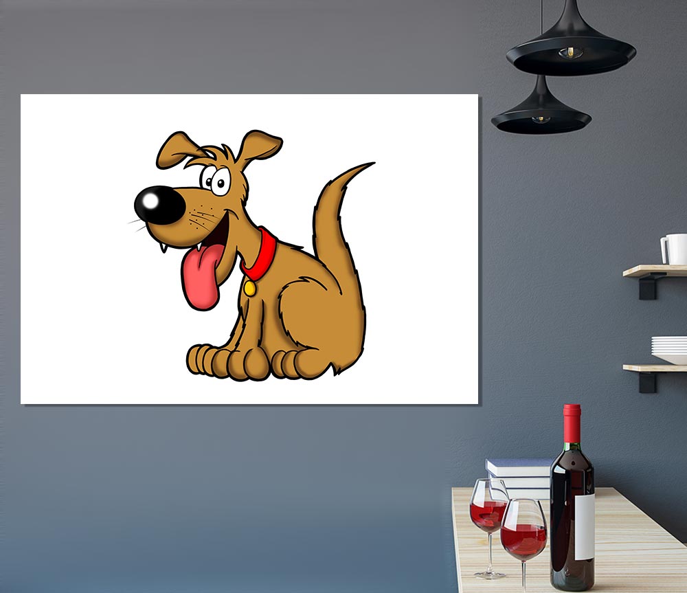 Happy Dog Cartoon With Tongue Out White Print Poster Wall Art