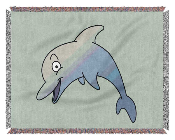 Happy Dolphin Baby Blue Woven Blanket