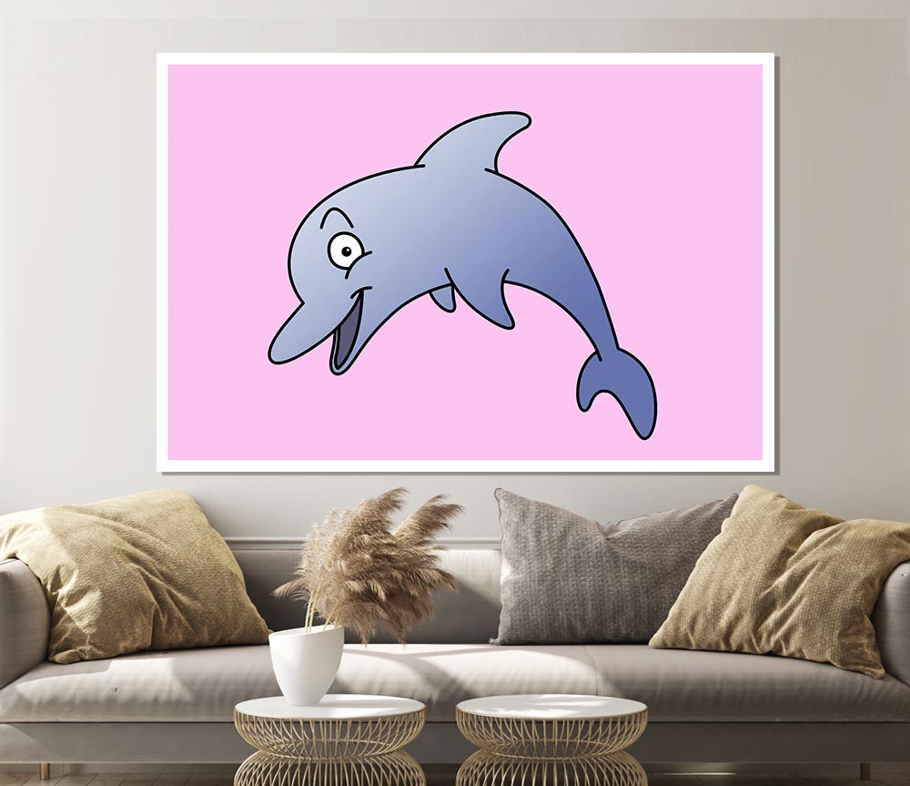 Happy Dolphin Pink Print Poster Wall Art