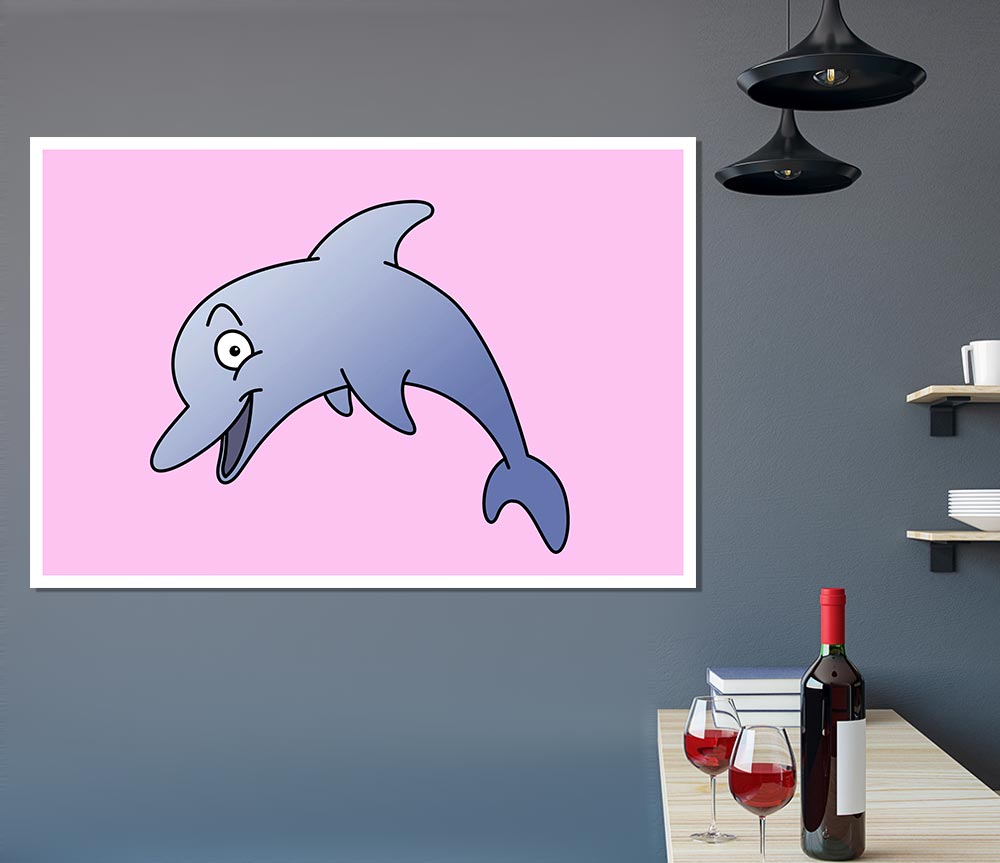 Happy Dolphin Pink Print Poster Wall Art