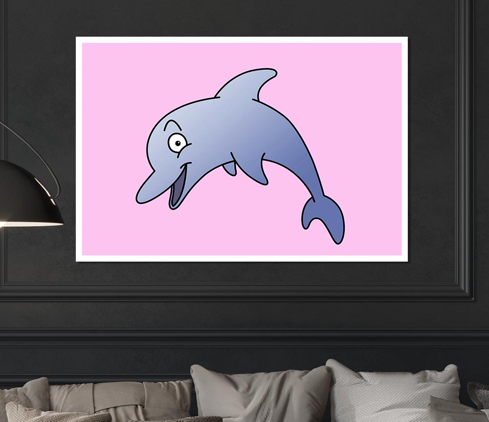 Happy Dolphin Pink Print Poster Wall Art